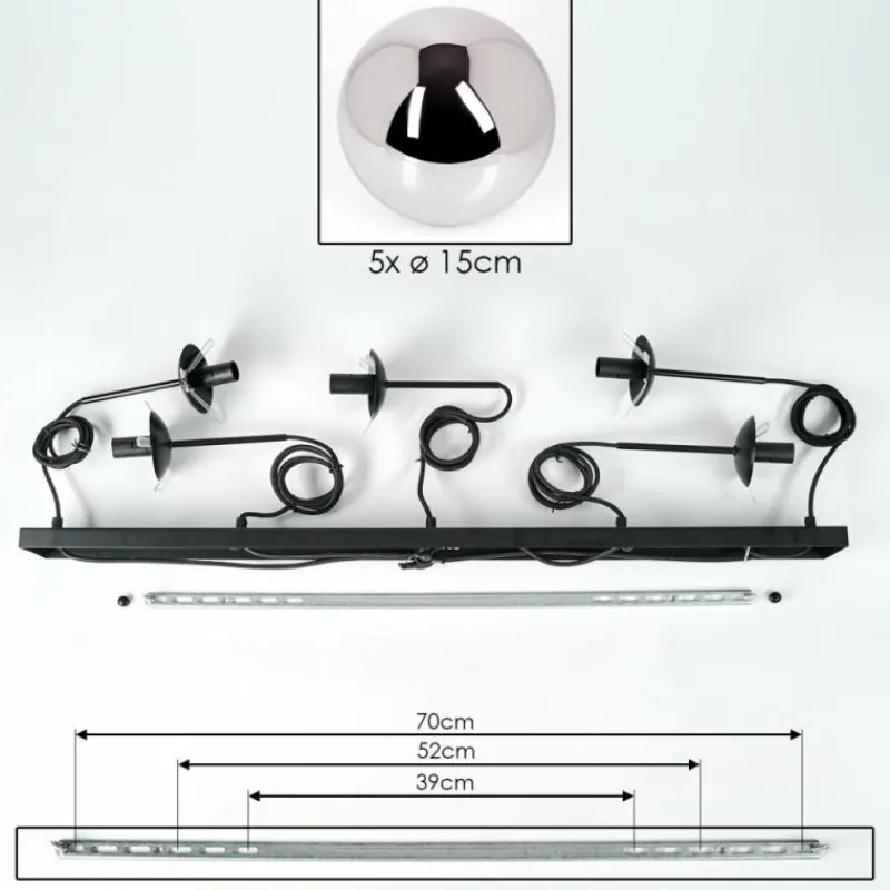 hofstein Suspension - Verre Gastor Chrome, Fumé, 5 lumières