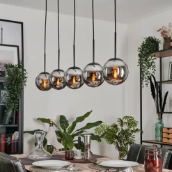 hofstein Suspension - Verre Gastor Chrome, Fumé, 5 lumières