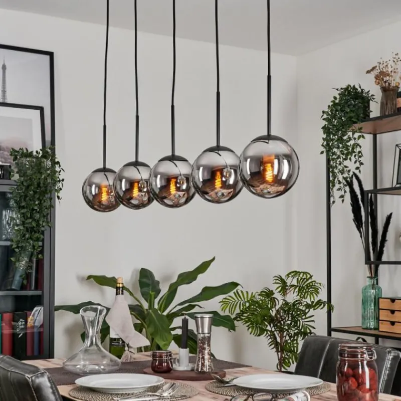 hofstein Suspension - Verre Gastor Chrome, Fumé, 5 lumières