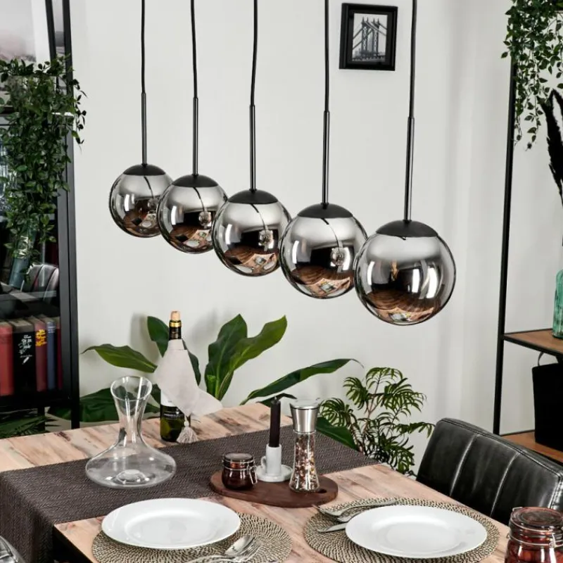 hofstein Suspension - Verre Gastor Chrome, Fumé, 5 lumières