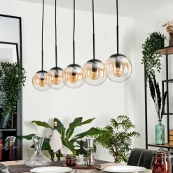hofstein Suspension - Verre Gastor Ambre, Clair, 5 lumières