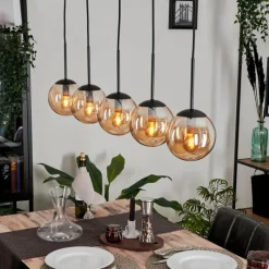 hofstein Suspension - Verre Gastor Ambre, 5 lumières