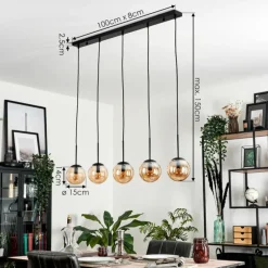 hofstein Suspension - Verre Gastor Ambre, 5 lumières