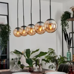 hofstein Suspension - Verre Gastor Ambre, 5 lumières