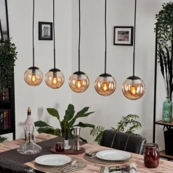 hofstein Suspension - Verre Gastor Ambre, 5 lumières