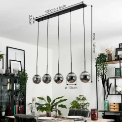 hofstein Suspension - Verre Gastor Fumé, 5 lumières