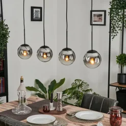 Suspension Verre Fumé-hofstein Suspension - Verre Gastor Chrome, Clair, Fumé, 4 lumières