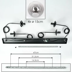 hofstein Suspension - Verre Gastor Chrome, Clair, Fumé, 4 lumières