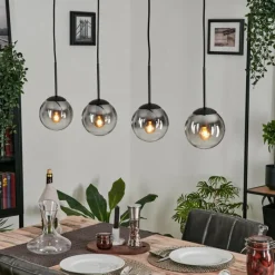 hofstein Suspension - Verre Gastor Chrome, Clair, Fumé, 4 lumières