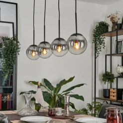 hofstein Suspension - Verre Gastor Chrome, Clair, Fumé, 4 lumières