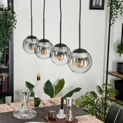 hofstein Suspension - Verre Gastor Chrome, Clair, Fumé, 4 lumières