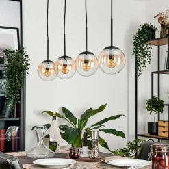 hofstein Suspension - Verre Gastor Ambre, Clair, 4 lumières