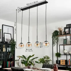 hofstein Suspension - Verre Gastor Ambre, Clair, 4 lumières