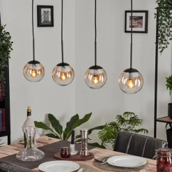 hofstein Suspension - Verre Gastor Ambre, Clair, 4 lumières