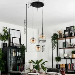 hofstein Suspension - Verre Gastor Ambre, Clair, 3 lumières