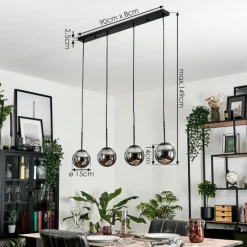 hofstein Suspension - Verre Gastor Chrome, Fumé, 4 lumières