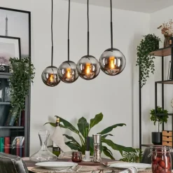 hofstein Suspension - Verre Gastor Chrome, Fumé, 4 lumières