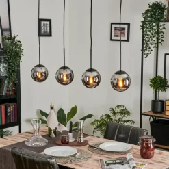 hofstein Suspension - Verre Gastor Chrome, Fumé, 4 lumières