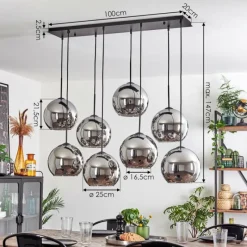 Suspension Verre Fumé-hofstein Suspension - Verre Koyoto Chrome, Fumé, 8 lumières