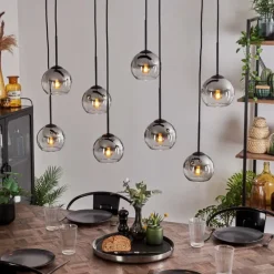 hofstein Suspension - Verre Koyoto Chrome, Clair, Fumé, 8 lumières