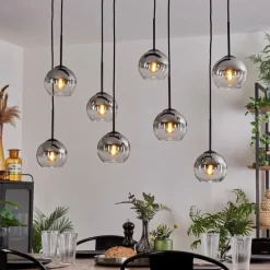 hofstein Suspension - Verre Koyoto Chrome, Clair, Fumé, 8 lumières