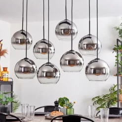 hofstein Suspension - Verre Koyoto Chrome, Clair, Fumé, 8 lumières