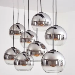 hofstein Suspension - Verre Koyoto Chrome, Clair, Fumé, 8 lumières