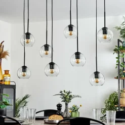 hofstein Suspension - Verre Koyoto Clair, 8 lumières