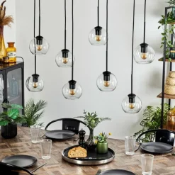 hofstein Suspension - Verre Koyoto Clair, 8 lumières