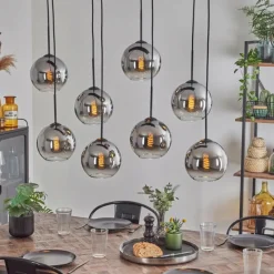 Suspension Verre Fumé-hofstein Suspension - Verre Koyoto Chrome, Clair, Fumé, 8 lumières