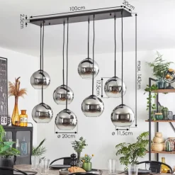 Suspension Verre Fumé-hofstein Suspension - Verre Koyoto Chrome, Clair, Fumé, 8 lumières