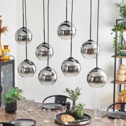 Suspension Verre Fumé-hofstein Suspension - Verre Koyoto Chrome, Clair, Fumé, 8 lumières