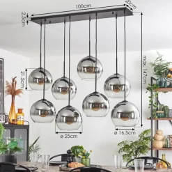 hofstein Suspension - Verre Koyoto Clair, Fumé, 8 lumières