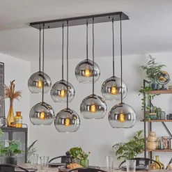 hofstein Suspension - Verre Koyoto Clair, Fumé, 8 lumières