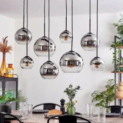 hofstein Suspension - Verre Koyoto Chrome, Clair, Fumé, 8 lumières