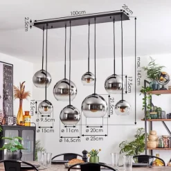 hofstein Suspension - Verre Koyoto Chrome, Clair, Fumé, 8 lumières