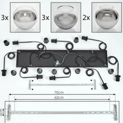 hofstein Suspension - Verre Koyoto Chrome, Clair, Fumé, 8 lumières