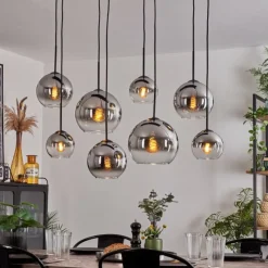 hofstein Suspension - Verre Koyoto Chrome, Clair, Fumé, 8 lumières