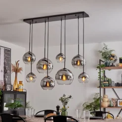 hofstein Suspension - Verre Koyoto Chrome, Clair, Fumé, 8 lumières