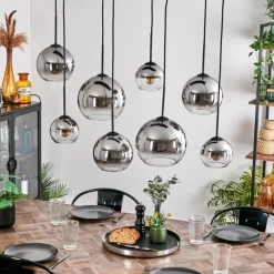 hofstein Suspension - Verre Koyoto Chrome, Clair, Fumé, 8 lumières