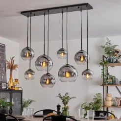 hofstein Suspension - Verre Koyoto Clair, Fumé, 8 lumières