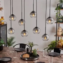 hofstein Suspension - Verre Koyoto Clair, Fumé, 8 lumières