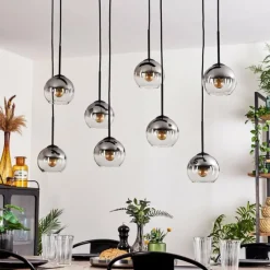 hofstein Suspension - Verre Koyoto Clair, Fumé, 8 lumières