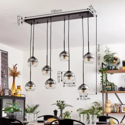 hofstein Suspension - Verre Koyoto Clair, Fumé, 8 lumières