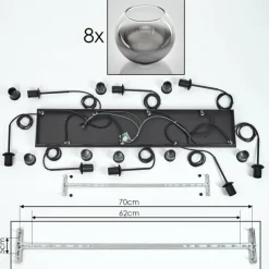 hofstein Suspension - Verre Koyoto Clair, Fumé, 8 lumières