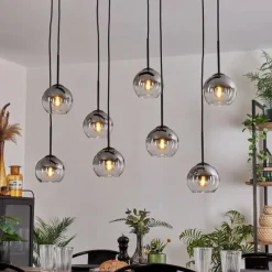 hofstein Suspension - Verre Koyoto Clair, Fumé, 8 lumières