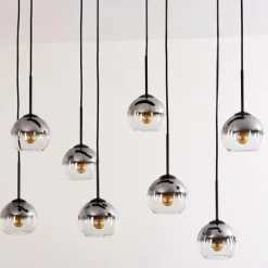 hofstein Suspension - Verre Koyoto Clair, Fumé, 8 lumières