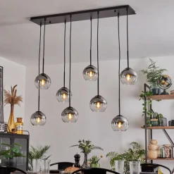 hofstein Suspension - Verre Koyoto Clair, Fumé, 8 lumières