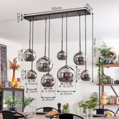 hofstein Suspension - Verre Koyoto Chrome, Fumé, 8 lumières