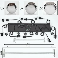 hofstein Suspension - Verre Koyoto Chrome, Fumé, 8 lumières